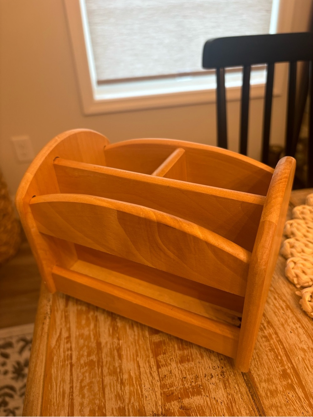 Wooden Lazy Susan Napkin and Flatware Caddy - Natural Finish